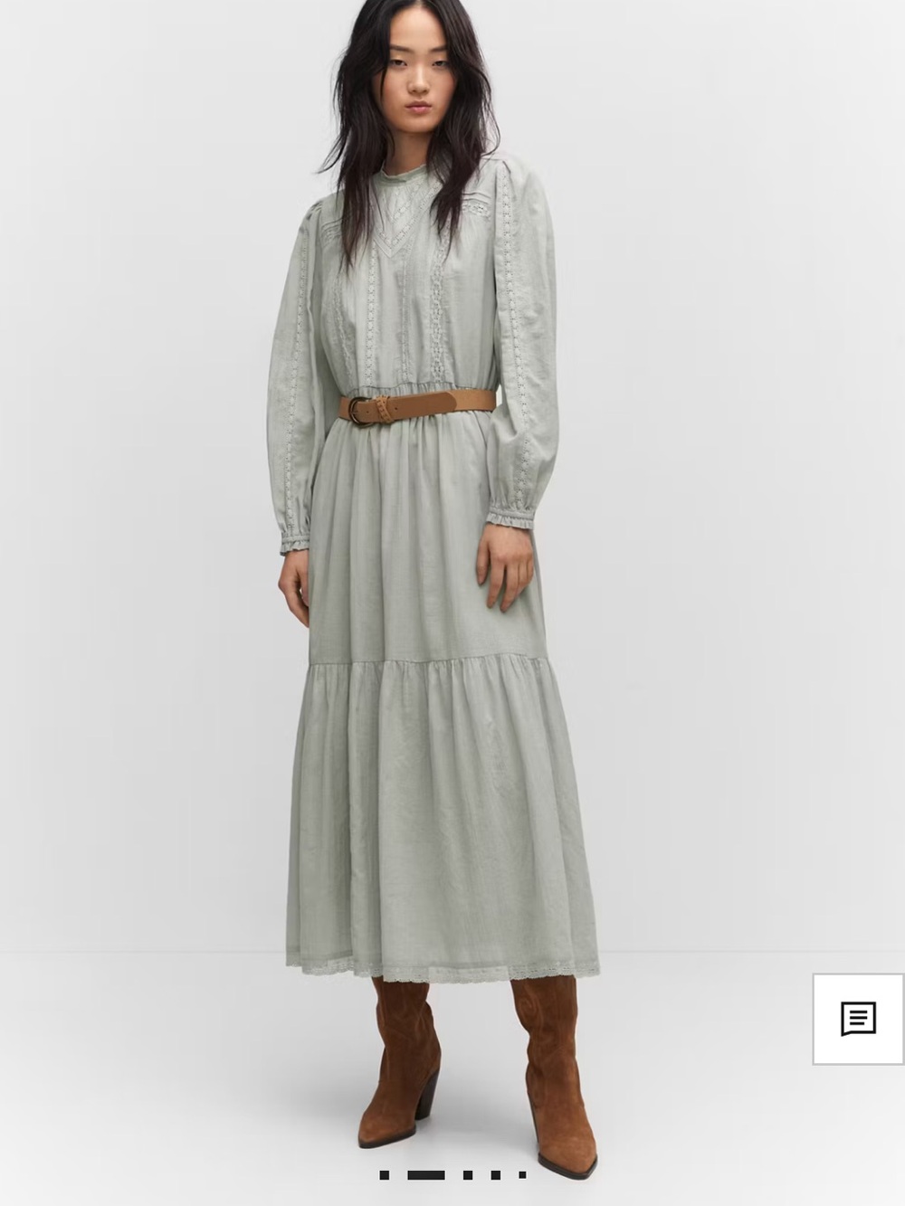 Long Sleeve cotton Tiered Maxi Dress in Light Sagew